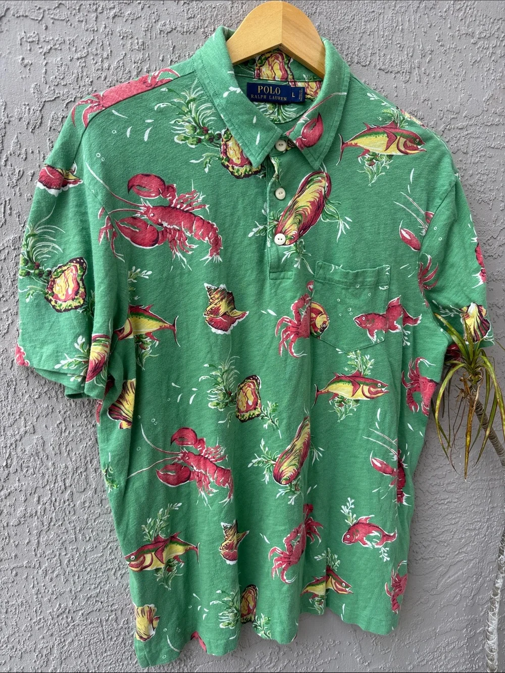 Polo by Ralph Lauren Green Seafood-Pattern Polo with Red & Yellow Accents